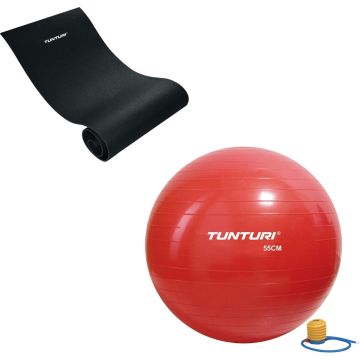 Tunturi - Fitness Set - Fitnessmat 160 x 60 x 0,7 cm - Gymball Rood 55 cm