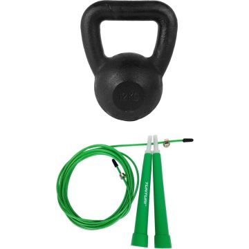 Tunturi - Fitness Set - Springtouw Groen - Kettlebell 12 kg