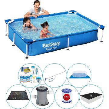 Steel Pro Rechthoekig Zwembad - 221 x 150 x 43 cm - Blauw - Met Accessoires - Voordeelpakket