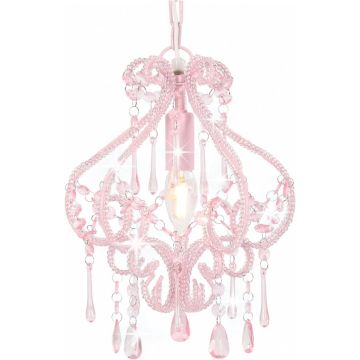 VidaLife Plafondlamp met kralen rond E14 roze