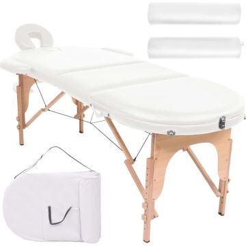 VidaLife Massagetafel inklapbaar 4 cm dik met 2 bolsters ovaal wit