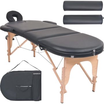 VidaLife Massagetafel inklapbaar 4 cm dik met 2 bolsters ovaal zwart