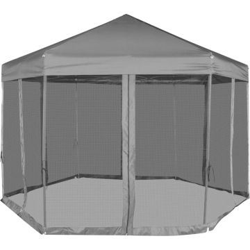 VidaLife Partytent pop-up zeshoekig met 6 zijwanden 3,6x3,1 m grijs