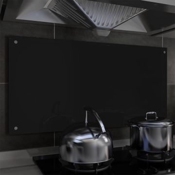 VidaLife Spatscherm keuken 100x50 cm gehard glas zwart