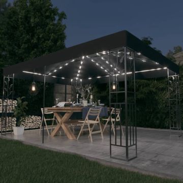 VidaLife Prieel met dubbel dak en LED-lichtslinger 3x4 m antracietkleur