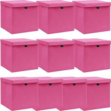 VidaLife Opbergboxen met deksel 10 st 32x32x32 cm stof roze