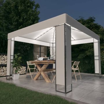 VidaLife Prieel met dubbel dak en LED-lichtslinger 3x3 m wit