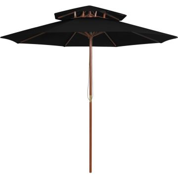 VidaLife Parasol dubbeldekker met houten paal 270 cm zwart