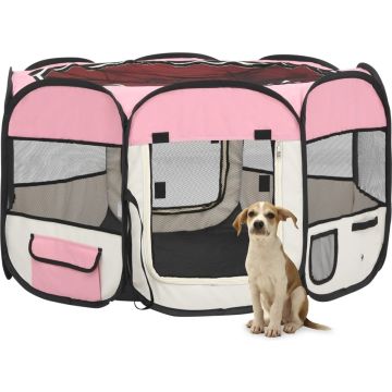 VidaLife Hondenren inklapbaar met draagtas 110x110x58 cm roze