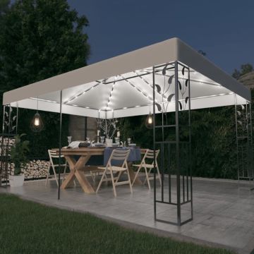 VidaLife Prieel met dubbel dak en LED-lichtslinger 3x4 m wit