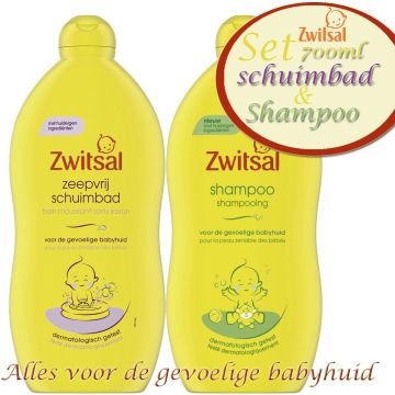 Set: Zwitsal zeepvrij Badschuim 700ml en Zwitsal shampoo 700ml