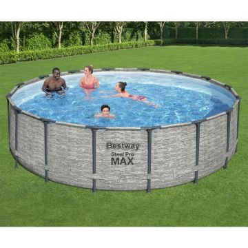 Bestway - Steel Pro MAX - Opzetzwembad inclusief filterpomp en accessoires - 488x122 cm - Steenprint - Rond