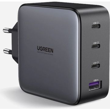 Ugreen - 4 in 1 GaN Stekker - 100W Oplader met USB C en USB A - Space Gray