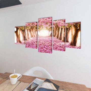 Canvas schilderij muurdecoratie wanddecoratie cherry roze bomen 100x50cm