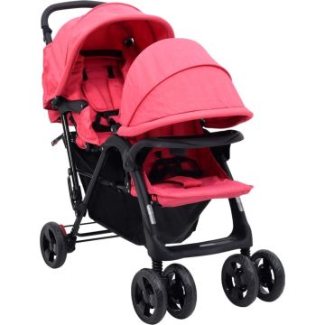 vidaXL Tweelingkinderwagen tandem staal rood