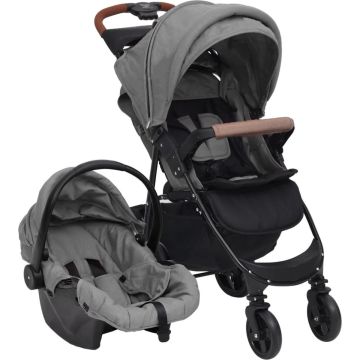 vidaXL Kinderwagen 3-in-1 staal lichtgrijs