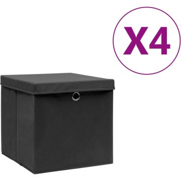 vidaXL Opbergboxen met deksels 4 st 28x28x28 cm zwart