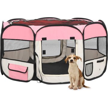 vidaXL Hondenren inklapbaar met draagtas 125x125x61 cm roze