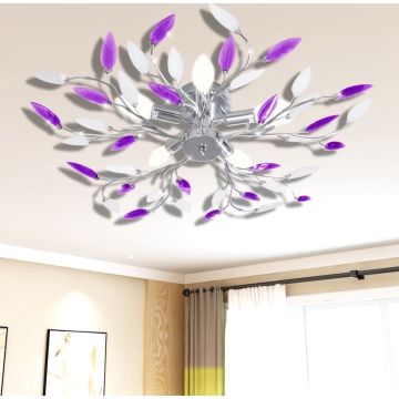 vidaXL Lamp met kristallen bladeren van acryl voor 5x E14 paars en wit