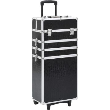 Make-up Koffer (Incl 3 Nep wimpers) aluminium Zwart Krokodillen patroon - Make up Trolley - Visagie koffer - Cosmetica koffer - Beauty case - Nagelstyliste koffer