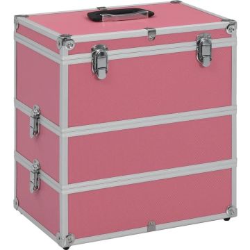 Make-up koffer (Incl 3 Nep wimpers) 37x24x40cm aluminium Roze - Visagie koffer - Cosmetica koffer - Beauty case - Nagelstyliste koffer - make up case