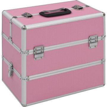 Make-up koffer (Incl 3 Nep wimpers) 37x24x35cm aluminium Roze - Visagie koffer - Cosmetica koffer - Beauty case - Nagelstyliste koffer - make up case