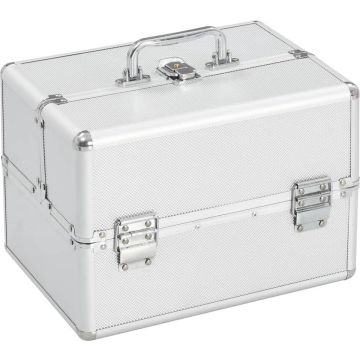 Make-up koffer (Incl 3 Nep wimpers) 22x30x21 cm aluminium Zilver - Visagie koffer - Cosmetica koffer - Beauty case - Nagelstyliste koffer - make up case