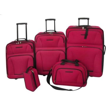 Kofferset 5 delig Stof Rood - Rode Reiskoffers 5-delig - Travelcase Softcase - Reis baggage set - Koffer trolley