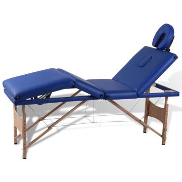 Inklapbare Massagetafel 4 delen (INCL Anti Kras Vilt 16st) Blauw met Draagtas - Opklapbare Massage tafel