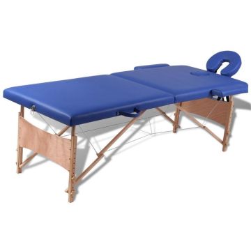 Inklapbare Massagetafel 2 delen (INCL Anti Kras Vilt 16st) Blauw met Draagtas - Opklapbare Massage tafel