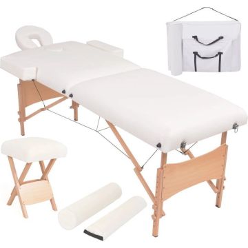 Inklapbare Massagetafel set (INCL Anti Kras Vilt 16st) met Krukje 10 cm dik 2 zones Wit - Massage tafel