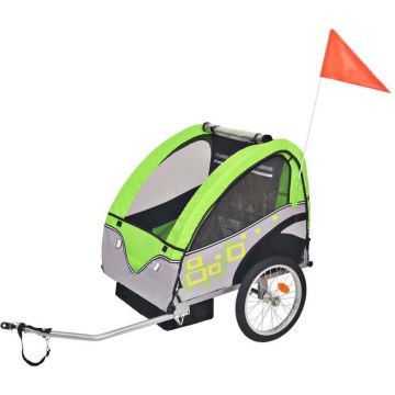 Fietskar voor Kinderen 30KG Grijs Groen - Aanhangwagen Fiets - Fiets bagage kar - Hondenfietskar - Kinderfietskar