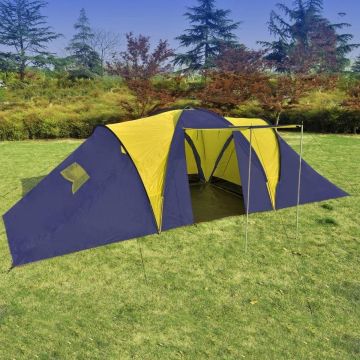 Campingtent Blauw Geel 9 persoons 590x400x185cm - Koepeltent - Kampeertent - Pop-up tent - Festivaltent