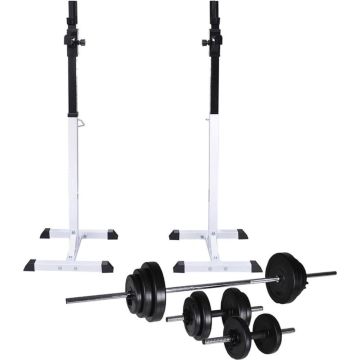 Squatrek - Squat Rack - Halter rek MET Halterset 30kg - Dumbbell Set - Gewichtheffen set - Dumbells - Barbell Stang - Halterstang