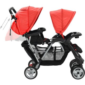 Tweeling kinderwagen Rood en Zwart - Kinderwagen Tweeling - Tweeling Buggy - Duo Kinderwagen - Dubbele kinderwagen