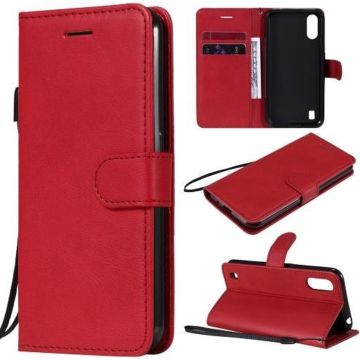 Voor Samsung Galaxy M01 Effen Kleur Horizontale Flip Beschermende Leren Case met Houder &amp; Kaartsleuven &amp; Portemonnee &amp; Fotolijst &amp; Lanyard (Rood)