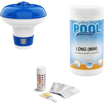 Zwembadonderhoud Bundelpakket Comfortpool Zwembad test strips PH waarde en Chloor - 3 in 1 - 50 strips - Watertester - Teststrips & Poolpower long (mini) - 20 grams chloortabletten - 1 kg & Chloordrijver