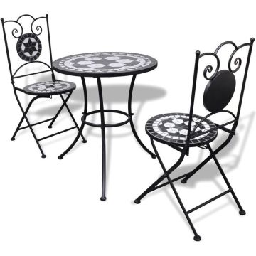 Bistrotafel met 2 stoelen 60 cm mozaïek zwart/wit (incl. Fleecedeken)