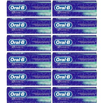 Oral-B Tandpasta - 3D White Soft Mint - 12 x 75 ml - voordeelverpakking