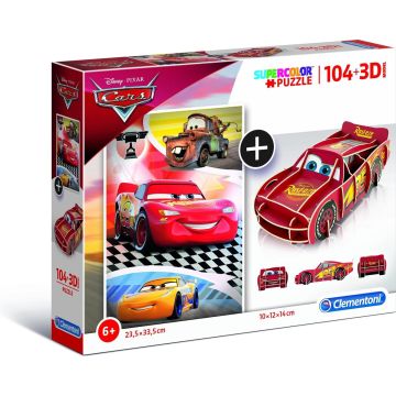 Clementoni - 104-delige Legpuzzel + 3D-model - Cars - Disney, puzzels kinderen