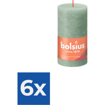 Bolsius Shine Collection Rustiek stompkaars 13 cm / Ø7 cm Jade Green - Voordeelverpakking 6 stuks