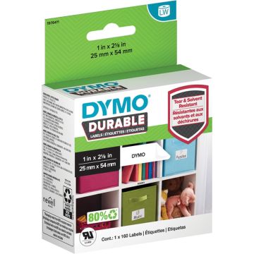 DYMO originele Duurzame LabelWriter labels | 25 mm x 54 mm | Witte Poly | 160 zelfklevende etiketten | Stevige labels voor de LabelWriter labelprinters