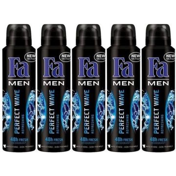 Fa Men Deospray Perfect Wave- Deodorant - 5x 150 ml - Voordeelverpakking