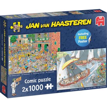 Jan van Haasteren- De Kaasmarkt &amp; Skûtsjesilen - Puzzel - 2x1000 stukjes