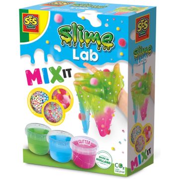 SES - Slime lab - Mix it - 3 kleuren slijm - met balletjes, pompons en kralen om te mixen