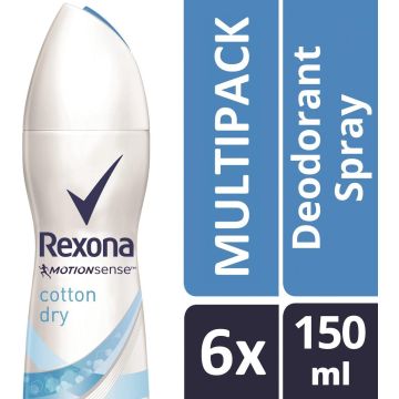 Rexona ultra dry cotton Woman - 150 ml - deodorant spray - 6 st - Voordeelverpakking