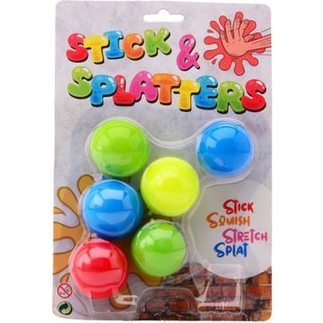 Stick &amp; Splatters balletjes - Sticky balls - Sticky wall - Squishies - Jongens - Meisjes - Plakkerig - Multicolor - Rubber - 6 stuks