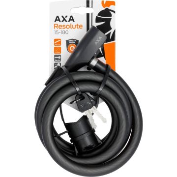 AXA Resolute 15/180 Kabelslot - Slot voor Fietsen - Gebruiksvriendelijk - 180 cm lang - Diameter 15 mm - Zwart