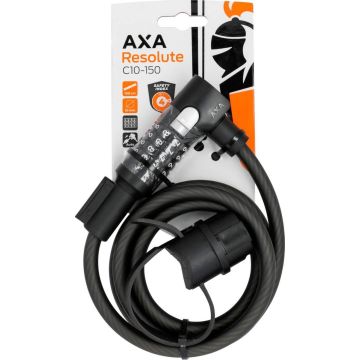 AXA Resolute C10/150 Kabelslot – Slot voor Fietsen – Code - Gebruiksvriendelijk - 150 cm lang - Diameter 10 mm - Zwart
