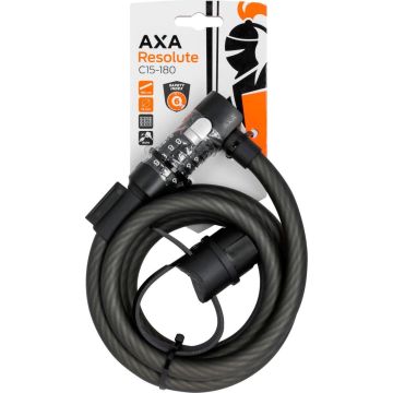 AXA Resolute C15/180 Kabelslot – Slot voor Fietsen – Code - Gebruiksvriendelijk - 180 cm lang - Diameter 15 mm - Zwart